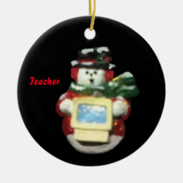 COMPUTER SNOWMAN COLLECTOR LEHRER XMAS KERAMIK ORNAMENT