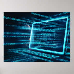 Computerbildschirm mit blauen digitalen Binärdaten Poster