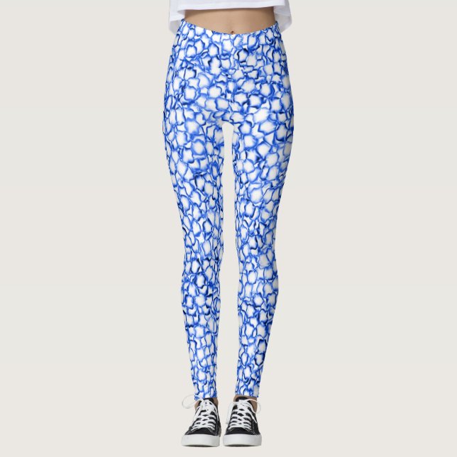 Computergenerierte blaue Blätter Leggings (Vorderseite)