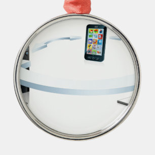 Computerlaptop- und -Handyverbindung Silbernes Ornament