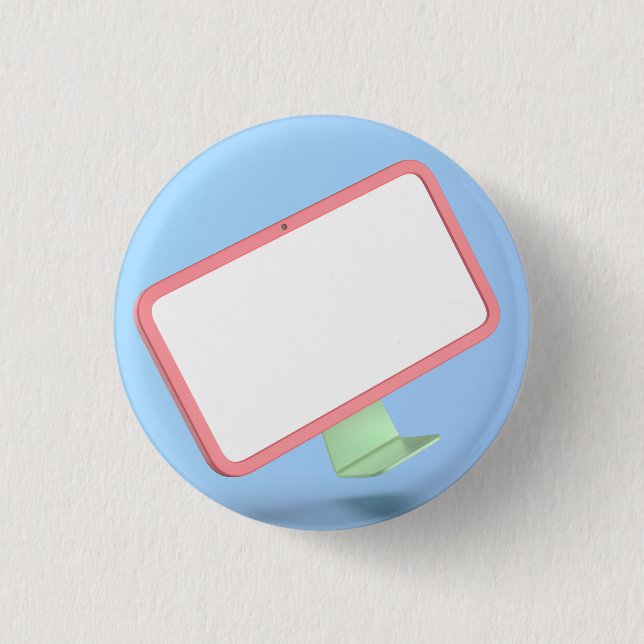 Computermonitor im Cartoon Button (Vorderseite)