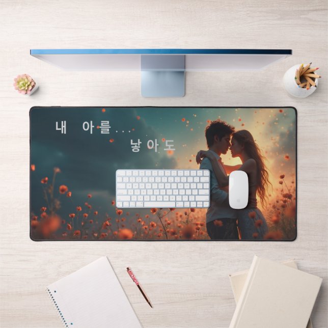 Computerpad, das eine romantische Beziehung darste Schreibtischunterlage (Büro 1)