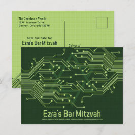 Computerplatine Bar Mitzvah Save the Date Postkarte