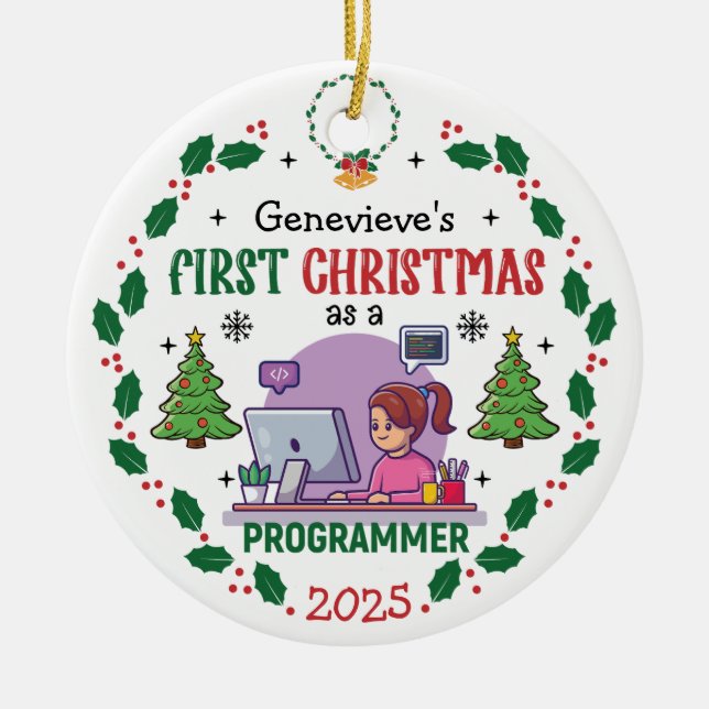 Computerprogrammierer Erster Weihnachtsbaum Indivi Keramik Ornament (Vorne)