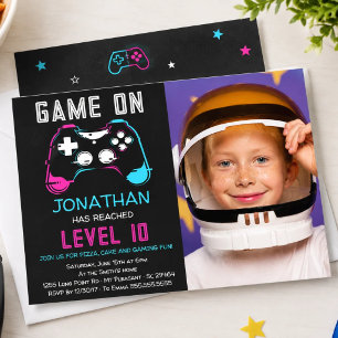 Computerspiel Level Up Gamer Geburtstagsfoto Einladung