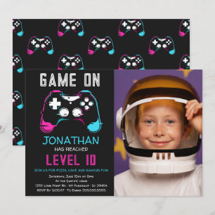 Computerspiel Level Up Gamer Geburtstagsfoto Einladung