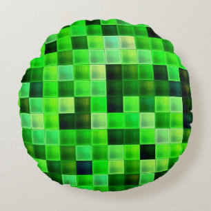 Computerspiel-Pixel grünes Quadratmuster Rundes Kissen