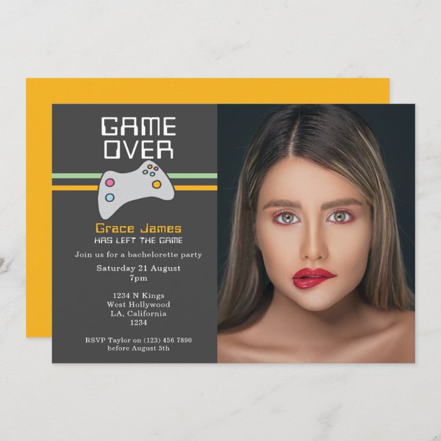 Computervideospiel über Junggeselinnen-Abschied Einladung (Vorne/Hinten)