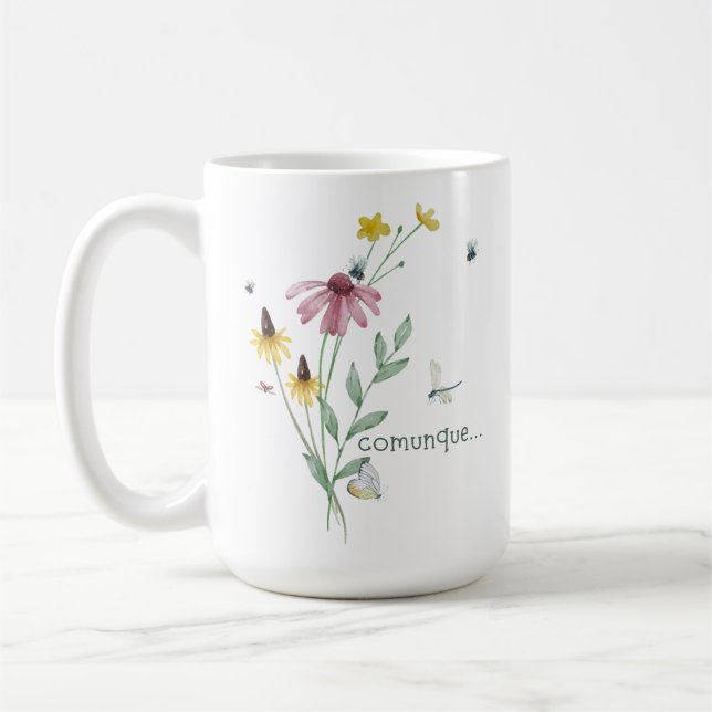 Comunque (con fiori; Italiano) Kaffeetasse (Links)