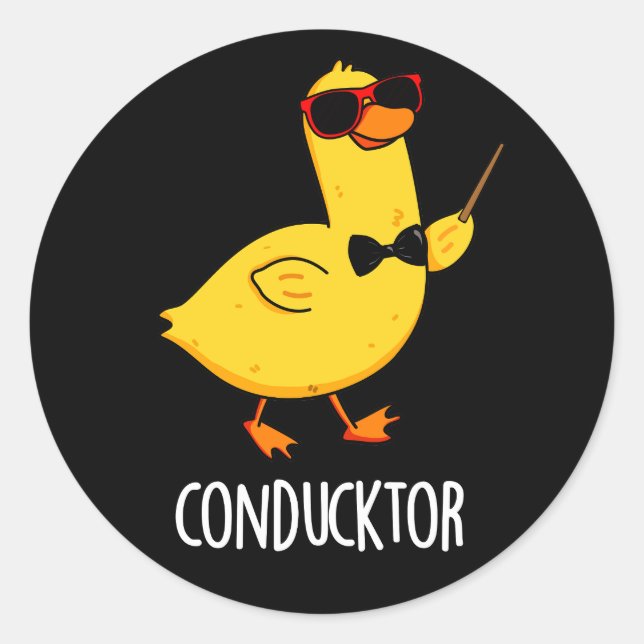 Con-duck tor Funny Music Conductor Duck Pun Dark B Runder Aufkleber (Vorderseite)