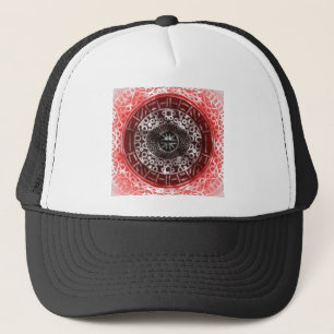 Concentric Circles African Tribal Print red ombre Truckerkappe