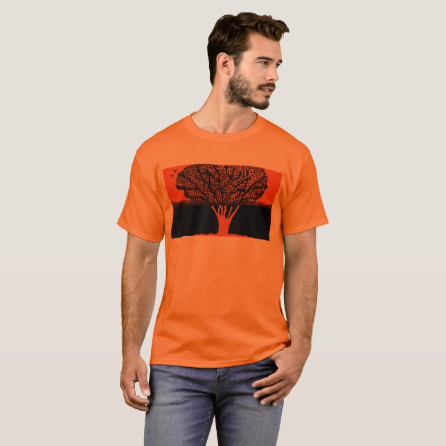 conception d'arbre orange du T-shirt des hommes (Devant entier)