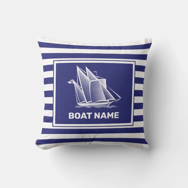 Conception de bateau nautique Coussin rayé bleu ma (Recto)