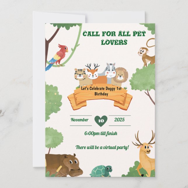 Conception de carte d'anniversaire d'animal (Devant)