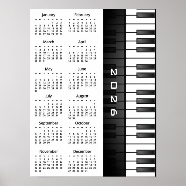 Conception de clavier de piano Affiche de calendri (Devant)