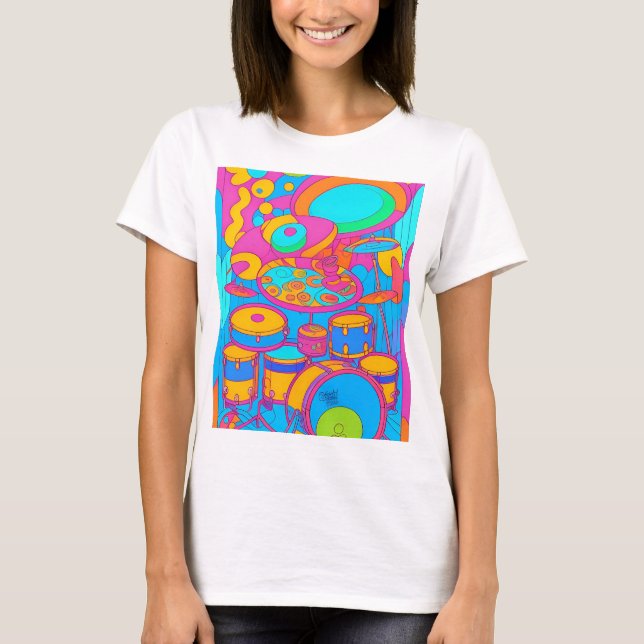 Conception de "drumkit" psychédélique. T-shirt (Devant)