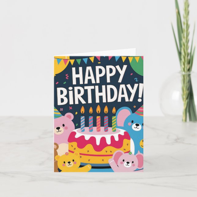 Conception de fête d'anniversaire d'animal mignon  (Devant)