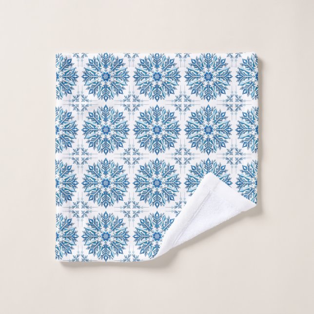 Conception de flocon de neige bleu complexe  (Gant de toilette)