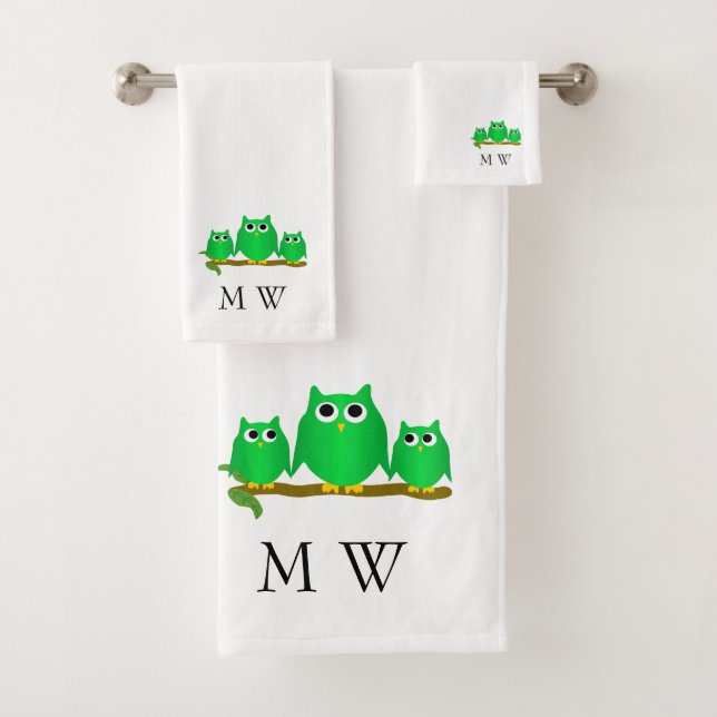 Conception de hiboux verts avec monogramme (En situation)