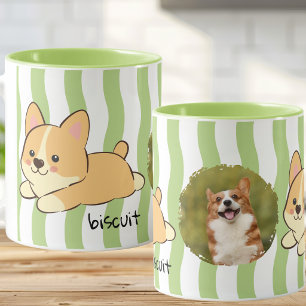 Conception de mug photo de Corgi à rayure verte