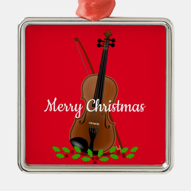 Conception de Noël Violon et Bow Ornement en métal (Devant)