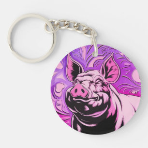 Conception de porc rose Acrylique Porte - clé rond