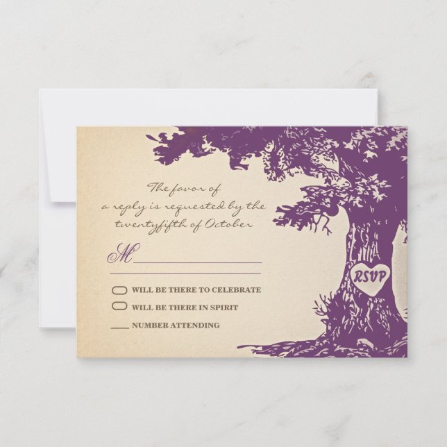 conception de RSVP de mariage vintage arbre vieux  (Devant)