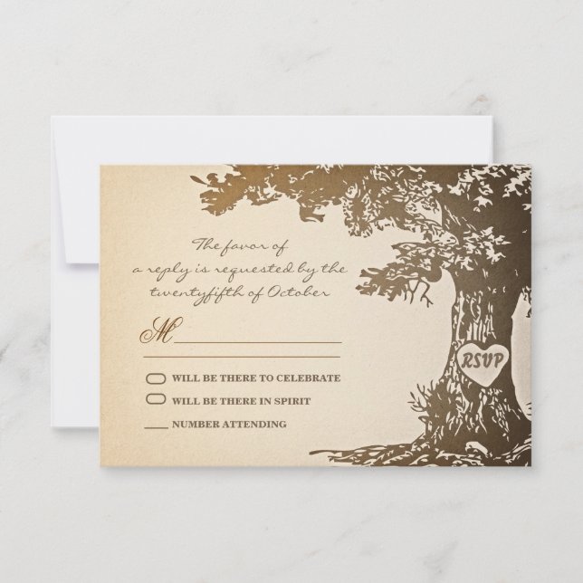 conception de RSVP de mariage vintage d'arbre anci (Devant)