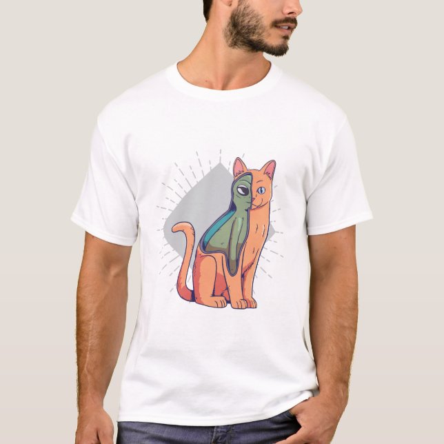 Conception de T-shirt drôle de chat Alien Sci-Fi (Devant)