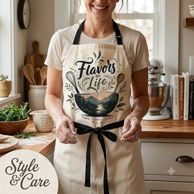 Conception de tablier de cuisine avec citation de  (Flavors of Life Cooking Quote Kitchen Apron Design)