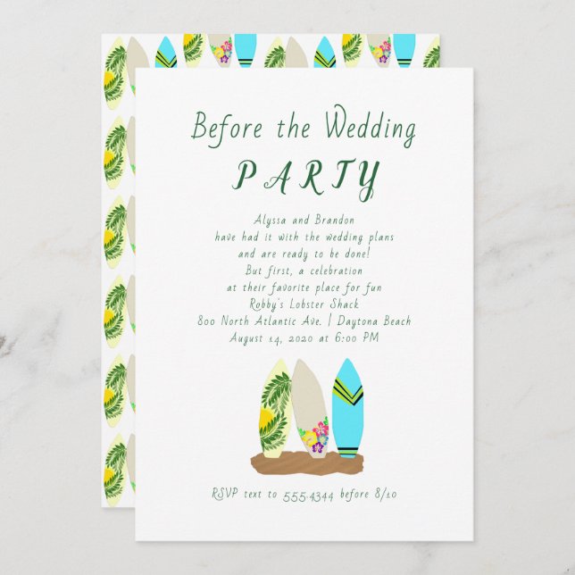 Conception du Surfboard avant la Faire-part de mar (Devant / Derrière)