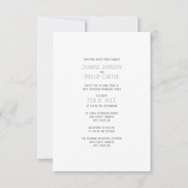 Conception grise simple - Invitation de mariage/ré (Devant)