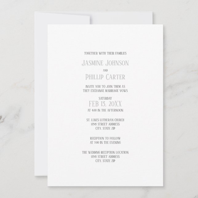 Conception grise simple - Invitation de mariage/ré (Devant)