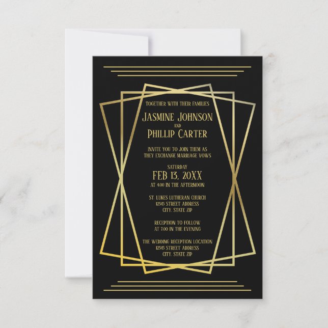 Conception noir mi-moderne - Invitation de mariage (Devant)