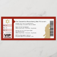 Concert Billet Bat mitzvah Invitation Crimson Red