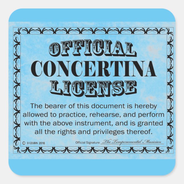 Concertina License Square Aufkleber (Vorderseite)