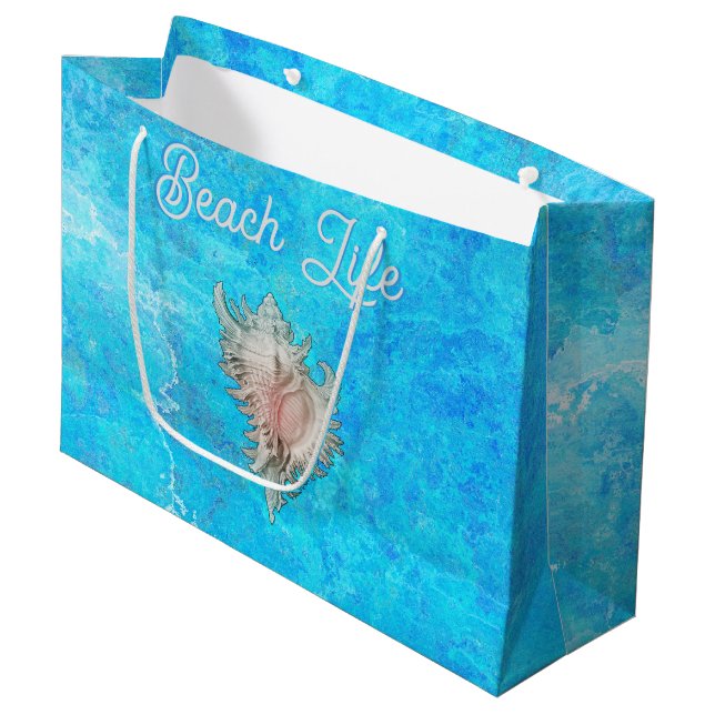 Conch Muschel "Beach Life" Große Geschenktüte (Vorderseite Schrägansicht)