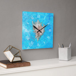 Conch Muschel "Beach Life" Quadratische Wanduhr
