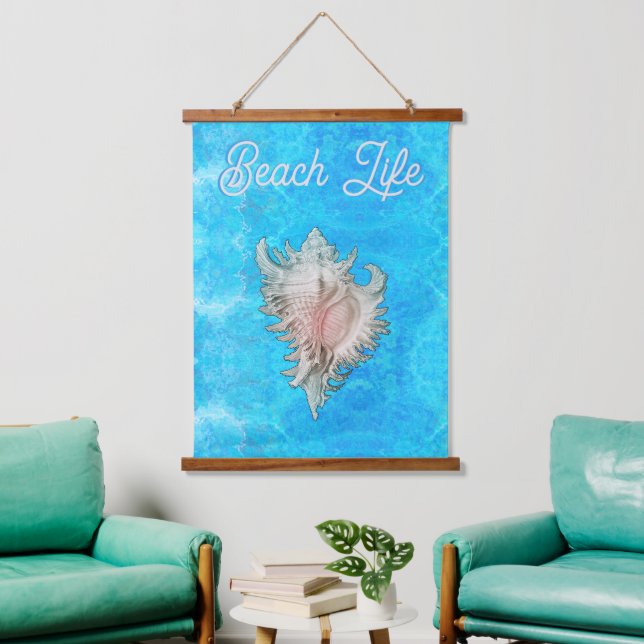 Conch Muschel "Beach Life" Wandteppich Mit Holzrahmen (Wohnzimmer)
