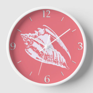 Conch Muschel - Korallenrosa und Weiß Wanduhr