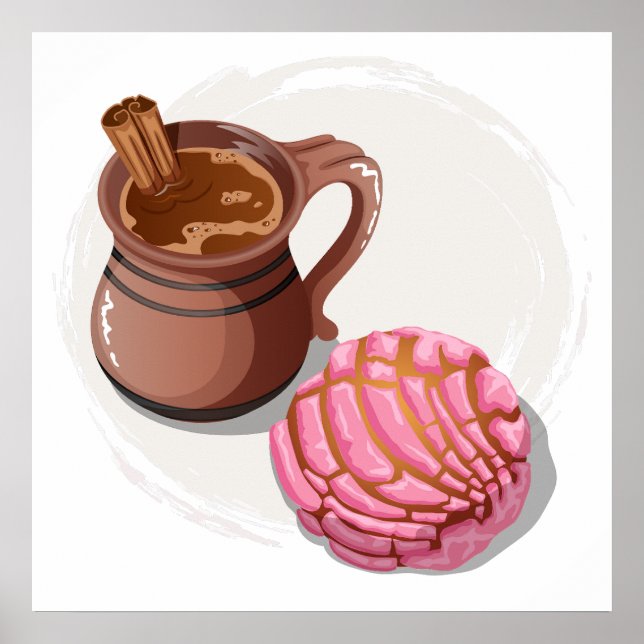Concha Pan Dulce und Tasse Champurrado Poster (Vorne)