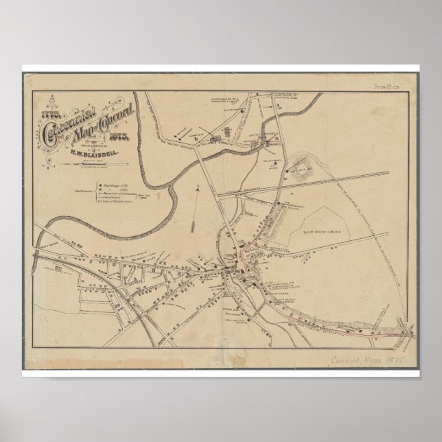 Concord MA Historische Karte 1875 Poster (Vorne)