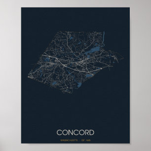 Concord Massachusetts Straßenkarte Poster (Nacht)