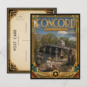 Concord Massachusetts Vintage Art Deco Goldenes Ze Postkarte