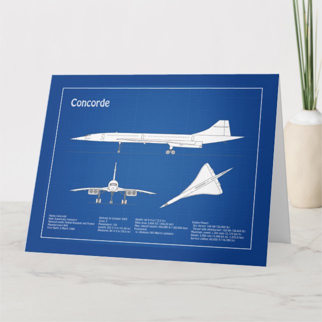 Concorde - Flugzeugkonzeption Zeichnend Pläne ABD Dankeskarte (Vorderseite)