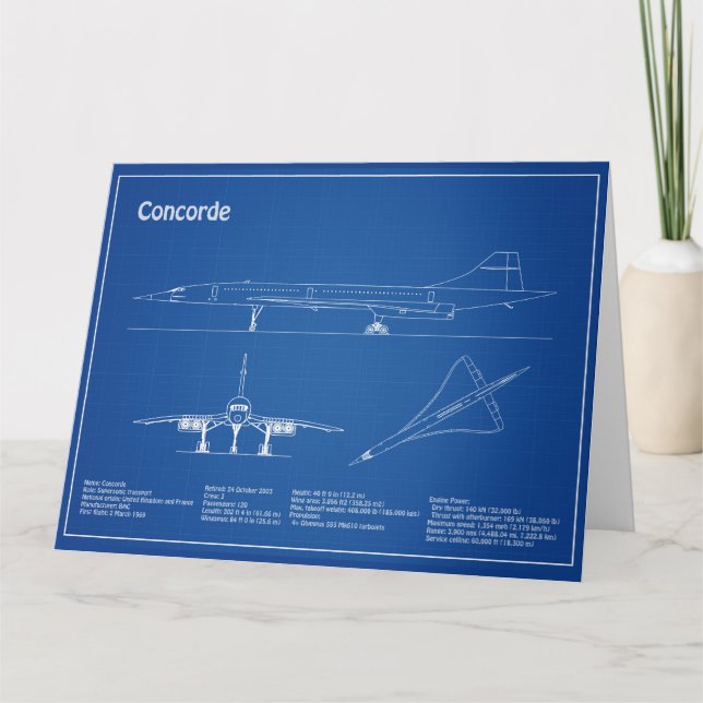Concorde - Flugzeugkonzeption Zeichnend Pläne AD Dankeskarte (Vorderseite)