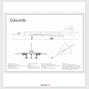 Concorde - Flugzeugkonzeption Zeichnend Pläne BD Aufkleber