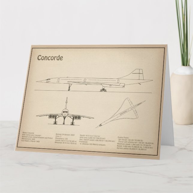 Concorde - Flugzeugkonzeption Zeichnend Pläne SD Dankeskarte (Vorderseite)