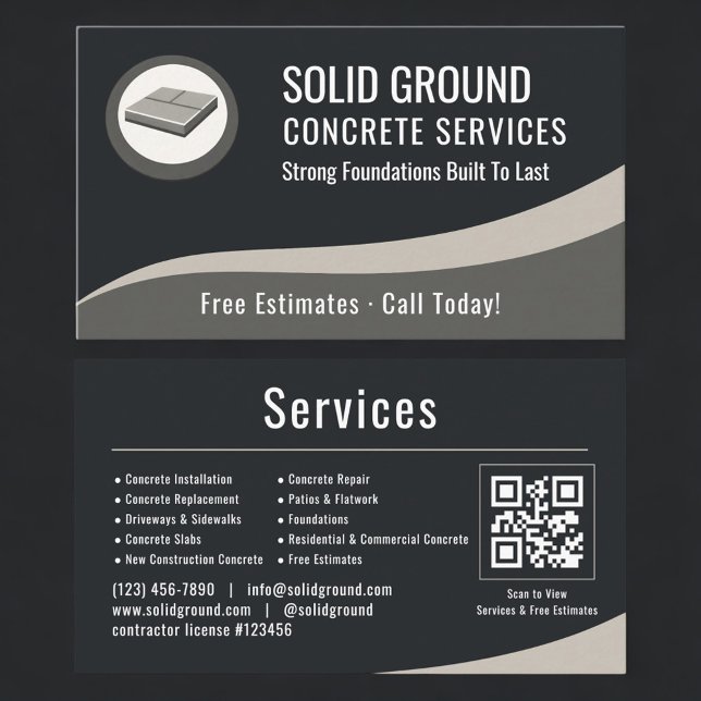 Concrete Contractor QR Code Professional Visitenkarte (Von Creator hochgeladen)