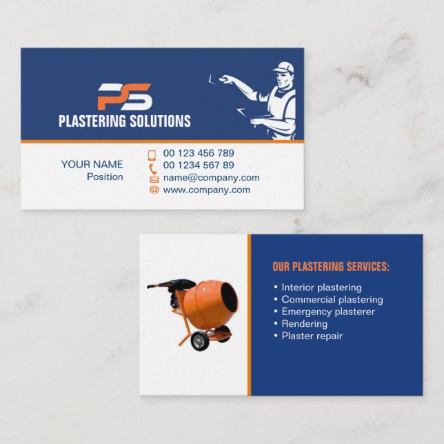 Concrete & Plastering Contractor Business Card  Visitenkarte (Vorne/Hinten)